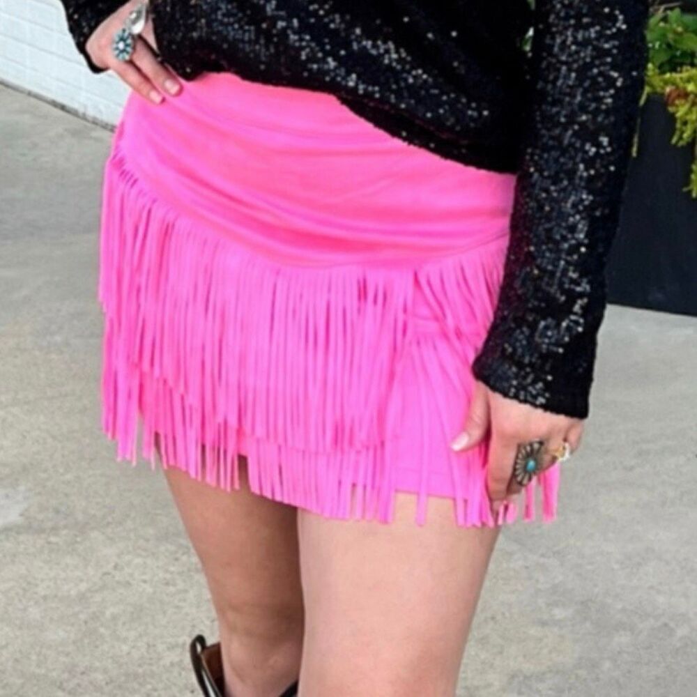 Fort Worth Womens Fringe Western Skirt Pink Size New - Picture 10 of 12